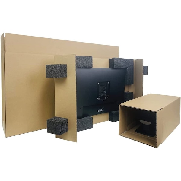 38 in x 19 in x 8 in Computer Monitor Shipping Box, Kraft, Corrugated / Foam, Double, 275#